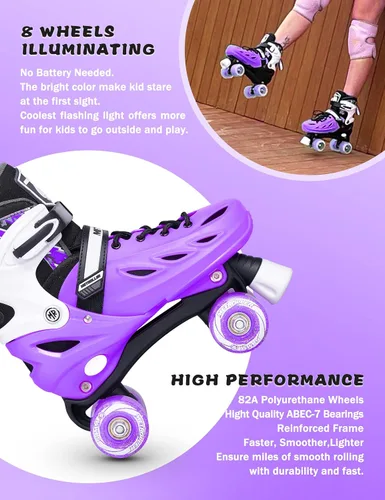 Miniatura 4 de METROLLER Patines de ruedas para niñas de 5 a 8 a 12 años y niños y adolescentes, 4 tamaños ajustables para niños pequeños con ruedas iluminadas