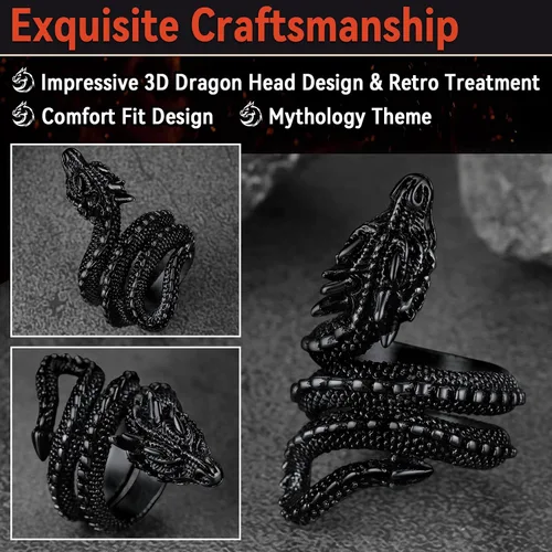 Miniatura 5 de FaithHeart Anillos de dragón punk para hombres y mujeres, acero inoxidable, chapado en oro de 18 quilates, joyería de mitología nórdica con delicado