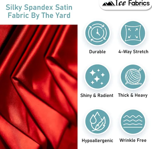 Miniatura 4 de Ice Fabrics Tela de Satén Spandex Sedosa Elástica en 4 Direcciones por Yarda - 60" de Ancho Tela de Spandex Satinado Brillante para Vestidos, Ropa