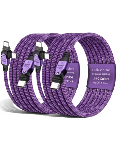 Miniatura 16 de Cable USB tipo C a C de rotación de 180° PD 240 W (1 paquete de 3.3 pies) USB2.0 480MBPS y cable de transferencia de datos Cable de carga