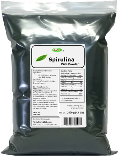 Spirulina orgánico cultivado en polvo 70.55 oz (4.4 libras) a granel puro fresco, libre de OMG y no irradiado