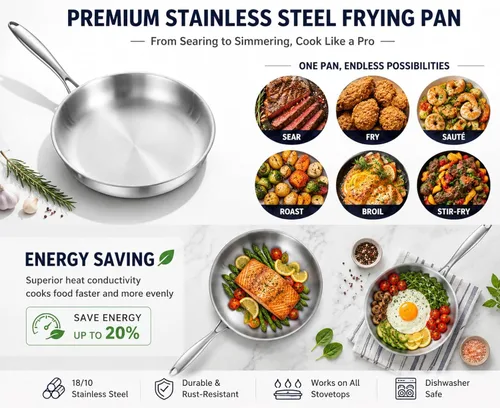 Miniatura 3 de DELARLO - Sartén de acero inoxidable de 8 pulgadas, sartén de inducción de tres capas compatible con hasta 600 ℉, calor rápido y uniforme, apto