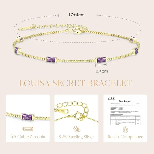 Miniatura 4 de LOUISA SECRET Birthstone Bracelets for Women 925 Sterling Silver Dainty Simple Link Bracelet Birthday Anniversary Jewelry Gift for Girls Women