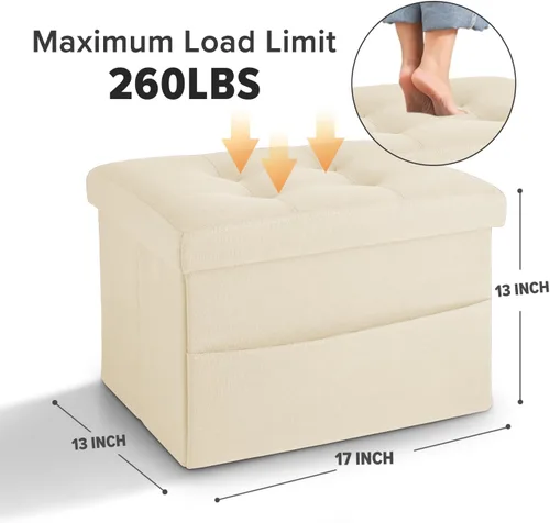 Miniatura 2 de LINMAGCO Otomana de Almacenamiento Plegable Taburete Reposapiés con Bolsillo Lateral Otomana Moderna con Almacenamiento Taburete de Sofá Corto Tela