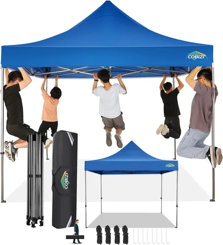 Miniatura 58 de COBIZI Toldo desplegable de 6.6 x 6.6 pies sin pared lateral, toldo resistente UPF 50+ para todas las estaciones, resistente al viento e Azul