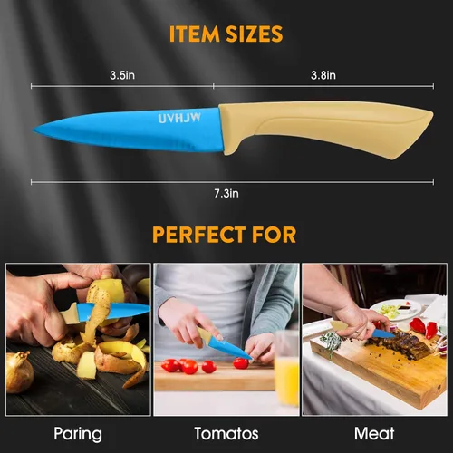 Miniatura 3 de Cuchillo de pelar azul profesional de alta nitidez, cuchillos de cocina con fundas, aporta color a la vida - Cuchillo de 8,9 cm de acero inoxidable