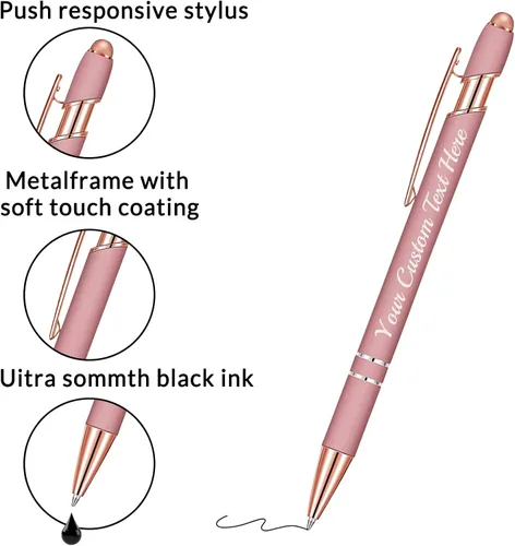 Miniatura 5 de Hasta 300 bolígrafos personalizados con nombre grabado gratis, lápiz capacitivo, logotipo, regalo de texto para hombres y mujeres, tinta negra