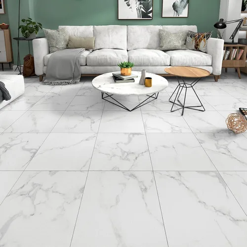 Miniatura 3 de WESTICK Azulejos de suelo de mármol blanco para despegar y pegar, azulejos de vinilo autoadhesivos para cocina, dormitorio, sótano, escaleras