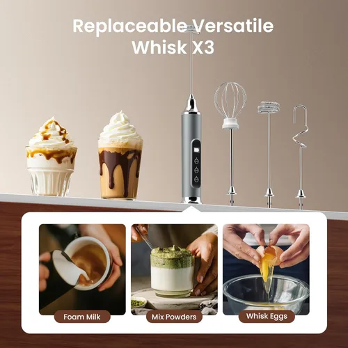 Miniatura 5 de YUSWKO Varita espumadora de leche para café, espumador de leche de mano, mezclador de bebidas recargable, batidor eléctrico impermeable Espumador
