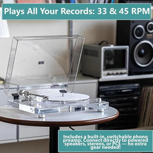 Miniatura 8 de Tocadiscos de vinilo vintage, tocadiscos Bluetooth 5.3 con preamplificador integrado, brazo de fibra de carbono, placa acrílica antivibración, doble