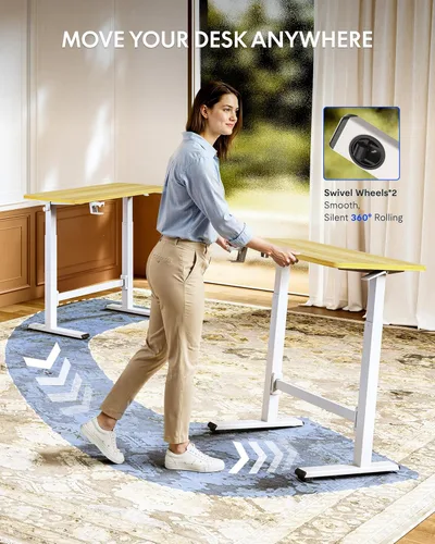 Miniatura 7 de FLEXISPOT H7 Plus - Escritorio de pie ajustable con resorte de gas, estación de trabajo móvil con rueda, escritorio inalámbrico para habitación