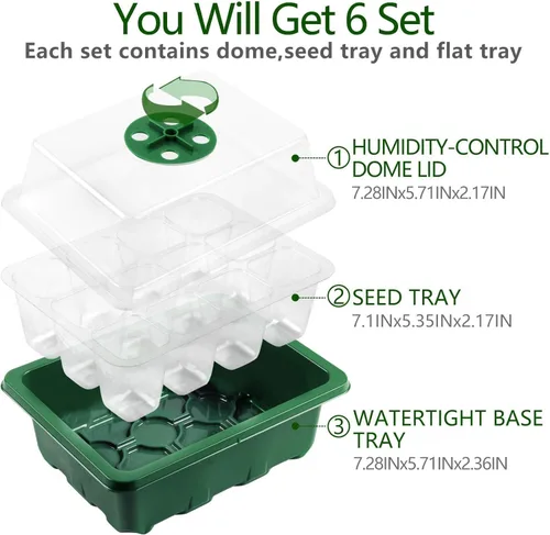 Miniatura 2 de Bandeja de inicio de semillas, juego de 6 juegos de plántulas con cúpula de humedad ajustable, kit de inicio de plantas para el cultivo de semillas