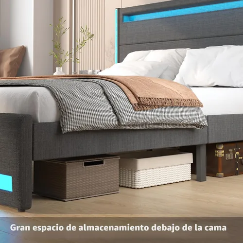 Miniatura 6 de CSZZD Base de cama tamaño King con cabecero ajustable, plataforma de cama tamaño King con iluminación, base de cama tapizada de metal tamaño King