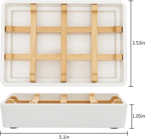 Miniatura 5 de Jaboneras de bambú para ducha, soporte de barra de jabón de madera para baño, bandeja de jabón fácil de limpiar, duradera y con almohadillas Dos