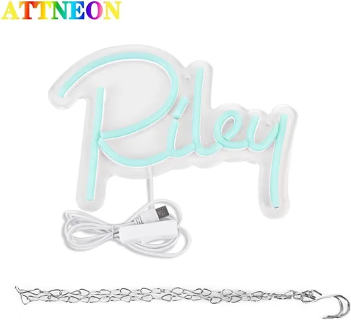 Miniatura 3 de Letrero de Nombre en Neón Riley, Luz de Nombre en Neón LED para Dormitorio de Niños, Decoración para Fiesta de Cumpleaños, Letrero de Neón Riley