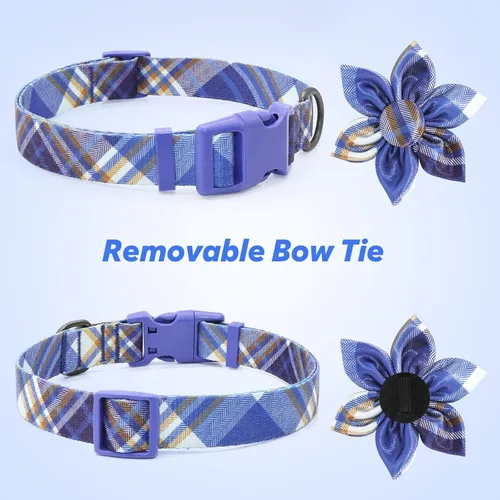 Miniatura 3 de Collar de Perro a Cuadros para Machos, Collares Florales para Perros Machos con Pajarita de Flores, Collar de Perro para Lindos Gatos y Perros Verde