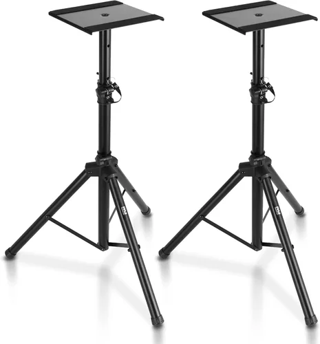 Pyle Par de soportes ajustables para altavoces: trípode de monitor de estudio dual con base de metal, almohadillas de altavoz antideslizantes,