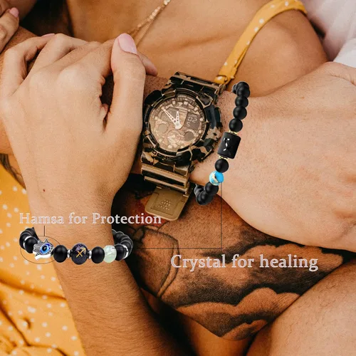 Miniatura 7 de yomlry 2 pulseras del zodiaco de 0.315in, pulsera de cristal curativo espiritual para mujeres y hombres, pulsera de 12 constelaciones, signo