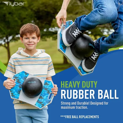 Miniatura 3 de Flybar Pogo - Pelota de truco para niños, tabla de rebote de equilibrio con cubierta antideslizante, bomba incluida, juguetes para interiores