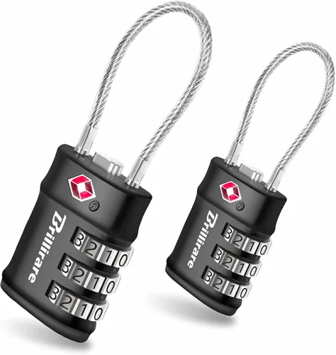 Paquete de 2 cerraduras de equipaje aprobadas por la TSA, cerradura de cable de viaje combinada, candado impermeable de 3 dígitos, cerradura de