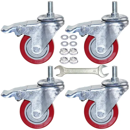 Miniatura 9 de DICASAL Ruedas de vástago resistente de 3 pulgadas Ruedas de rosca giratorias de 360 grados con tamaño métrico M12-1.75 Tornillo de doble bloqueo