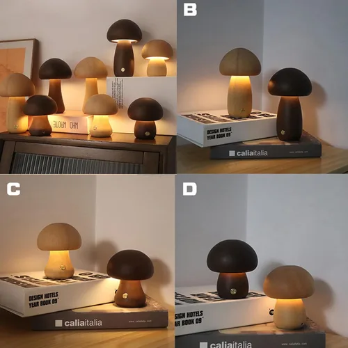Miniatura 3 de Lámpara de madera USB con forma de hongo, luz nocturna multicolor, iluminación ambiental, luces de noche, lámparas de mesa para dormitorio, sala