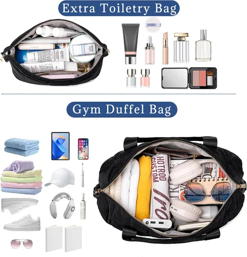 Miniatura 61 de BLUBOON Bolsas de viaje con cremallera, bolsa de lona para mujer, bolsa de fin de semana para mujer, bolsa de lona para llevar en la bolsa de lona