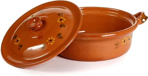 Miniatura 2 de Ancient Cookware, Maceta plana de arcilla mexicana Cazuela, pequeña, 3 cuartos de galón