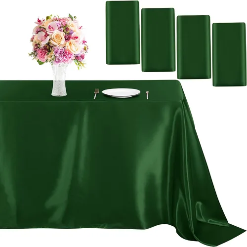 Miniatura 12 de MCEAST Paquete de 2 manteles rectangulares de satén de 102 x 58 pulgadas, mantel de seda brillante, decoración de mesa de tela suave para decoración