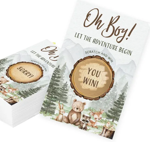 Juegos de Baby Shower Temático del Bosque de Printed Party – Juego de Rascar con Adorables Animales del Bosque, Tema de Aventura Natural para Niño,