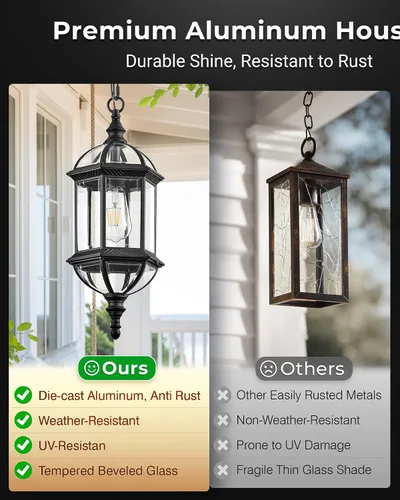 Miniatura 4 de VIANIS Luces colgantes grandes de 20 pulgadas para exteriores del atardecer al amanecer, luz colgante exterior negra, luces de techo exteriores