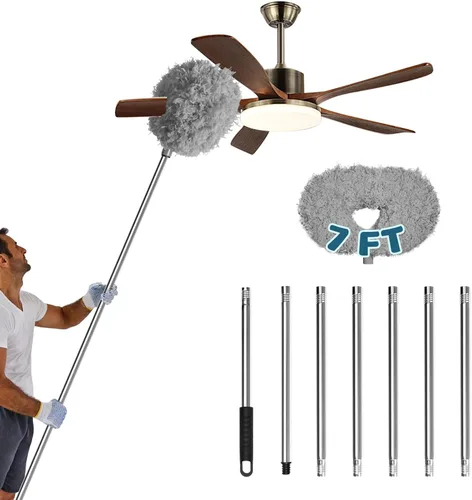 Miniatura 13 de Storystore Plumero para ventilador de techo con poste de extensión, ajustable de 13 a 49.7 pulgadas, limpiador de aspas de ventilador removible