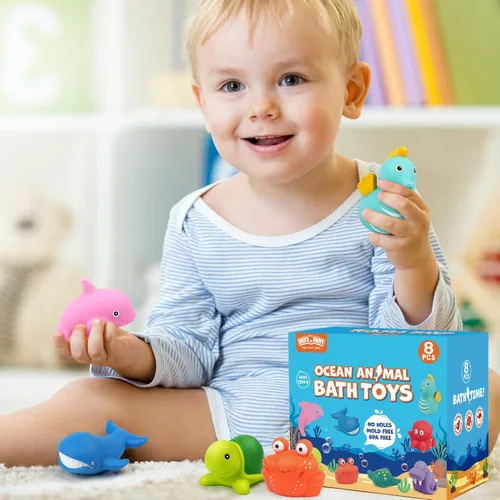 Miniatura 7 de LotFancy Juguete de baño, 8PCS juguetes de baño sin moho para niños de 1 a 3 años, juguetes de baño para bebés sin agujeros para niños pequeños de 2