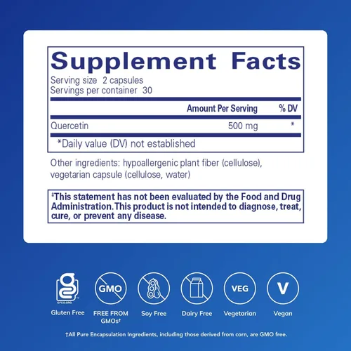 Miniatura 2 de Pure Encapsulations Quercetina - 500 mg - Apoyo inmunológico, salud celular y salud cardíaca* - Suplemento antioxidante - Sin gluten y sin OMG - 60