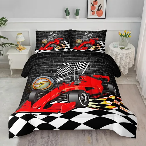 Miniatura 41 de Juego de edredón para niños Axolotl, tamaño individual, juego de ropa de cama con diseño de autos de carreras para niños, niñas, adolescentes