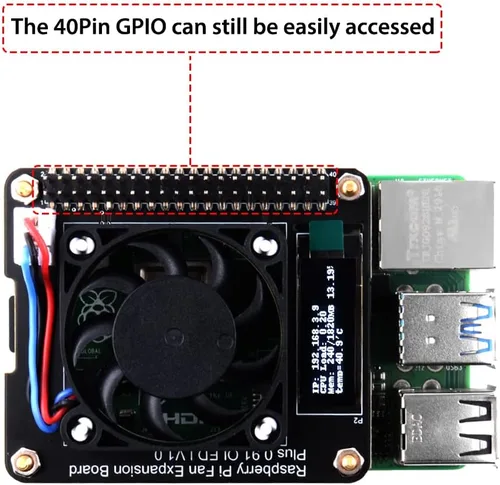 Miniatura 5 de GeeekPi Sombrero de ventilador para Raspberry Pi 4 Modelo B, PWM Fan GPIO Placa de expansión con pantalla OLED de 0.91 pulgadas para Raspberry Pi
