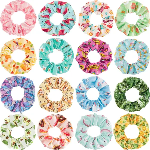 16 piezas de lindos scrunchies para el cabello, estilo clásico, con impresión de unicornio, arcoíris, sirena y perro, para mujeres y niñas,