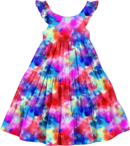 Miniatura 18 de Vieille Vestido de verano para niñas pequeñas, con volantes, sin mangas, casual, vestido de playa, escalonado, vestido de princesa para 2-8 años