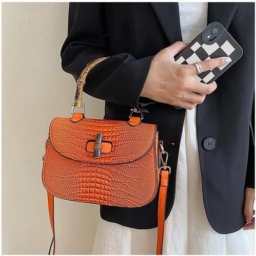 Miniatura 5 de Bolso de mano de cuero artificial de bambú con asa superior para mujer, elegante bolso de noche, regalo para mujer, hecho a mano
