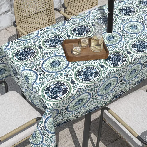 Miniatura 14 de Mantel redondo para exteriores e interiores con cremallera de agujero para paraguas, funda decorativa para mesa circular para jardín del hogar, 60
