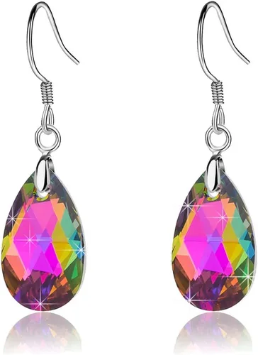 Miniatura 26 de Aretes colgantes de cristal austriaco con forma de lágrima para mujer, joyería hipoalergénica de plata de ley 925