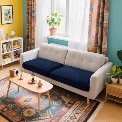 Miniatura 2 de Hokway Fundas Elásticas para Cojines de Sofá, 2 Piezas Fundas Individuales de Cojín de Sofá, Juego de Fundas para Asientos de Sofá de Jacquard, Azul