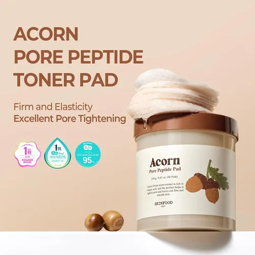 Miniatura 3 de SKINFOOD Almohadillas Tónicas con Péptidos de Bellota para Poros, Tónico Facial Coreano para el Cuidado de la Piel, Minimización de Poros