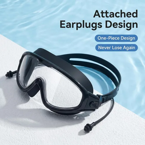Miniatura 5 de Gafas de natación para adultos, a prueba de fugas, gafas de piscina antivaho, gafas de natación de visión amplia con tapones para los oídos y clip