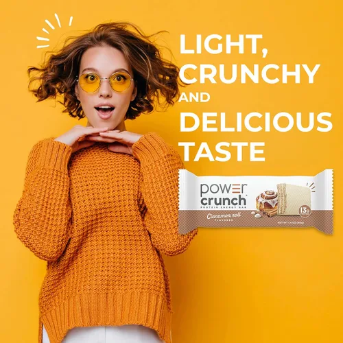 Miniatura 5 de Barritas de gofre de proteína Power Crunch, snacks altos en proteínas con delicioso sabor, rollo de canela, 1.4 onzas (12 unidades)