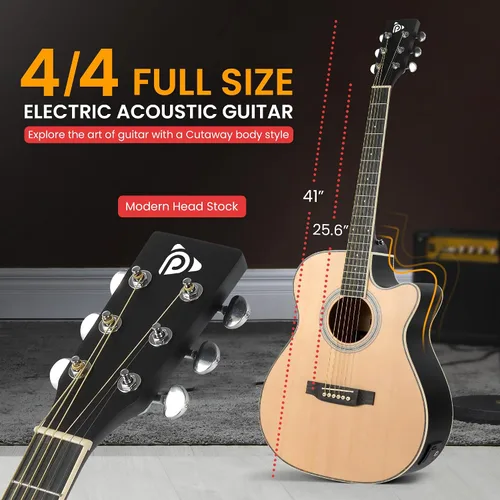 Miniatura 3 de Pyle Cutaway - Kit de guitarra eléctrica acústica y amplificador, cuerpo de madera de abeto de tamaño completo 4/4 con amplificador de 10 W, bolsa