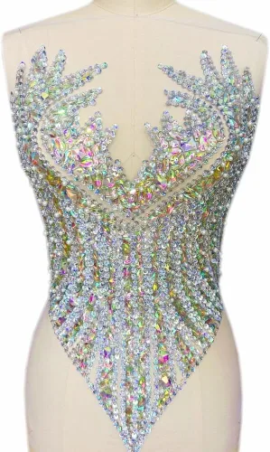 Parche de lentejuelas de imitación de color AB hecho a mano para coser con cuentas de cristal para prendas de vestir, adornos para vestidos