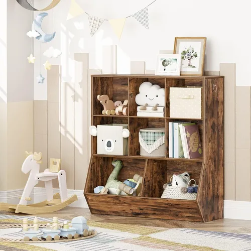 Miniatura 2 de HOOBRO Estantería para niños, gabinete de almacenamiento de juguetes, organizador de juguetes para niños, 8 cubículos, estantería tipo pie de cama