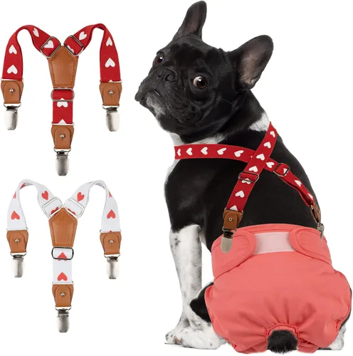 Miniatura 8 de Pet Soft Tirantes para perras, 2 piezas de tirantes para pañales para perros, falda de vestido, pañales (corazones lindos, M/L)