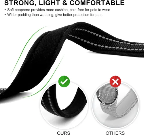 Miniatura 3 de azuza Collar reflectante para perro, de neopreno suave acolchado con anillo para etiqueta de identificación, ajustable para cachorros y perros Negro